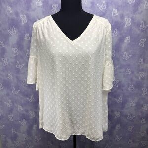 Loft Women's Textured Lined Short Sleeve Cream Blouse NWT Size L